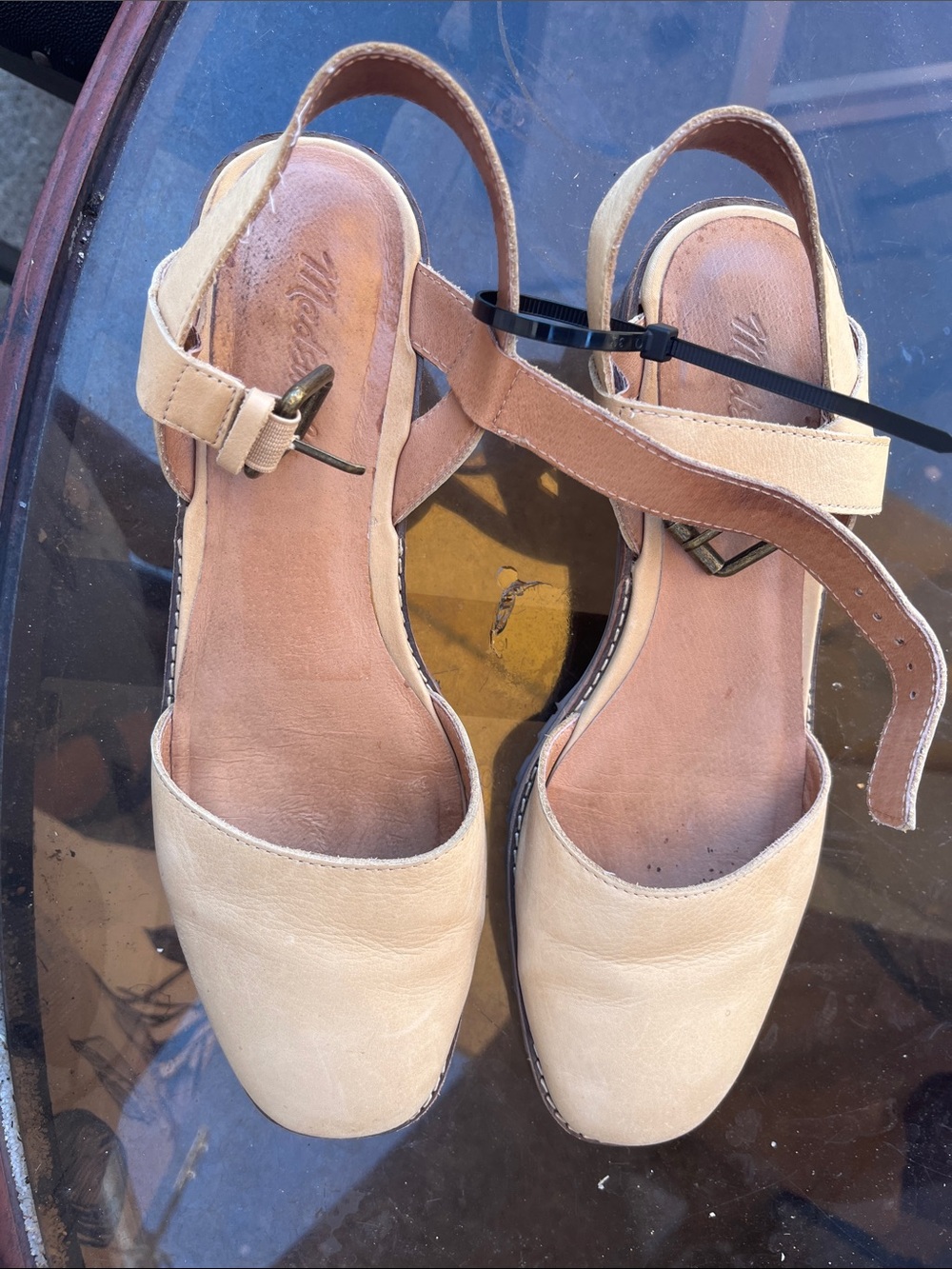 Women’s Nude Leather Slingback Clogs with Ankle Strap